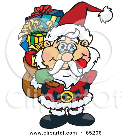 Royalty-Free (RF) Clipart Illustration of a Goofy Santa Carrying A Heavy Sack Of Christmas Presents by Dennis Holmes Designs