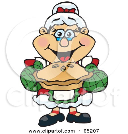Royalty-Free (RF) Clipart Illustration of a Jolly Mrs Claus Holding Out A Fresh Baked Pie by Dennis Holmes Designs
