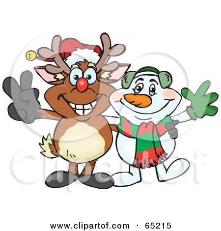 Royalty-Free (RF) Clipart Illustration of a Peaceful Reindeer and Snowman by Dennis Holmes Designs