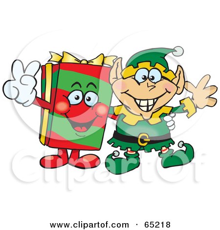 Royalty-Free (RF) Clipart Illustration of a Peaceful Elf And Christmas Gift by Dennis Holmes Designs