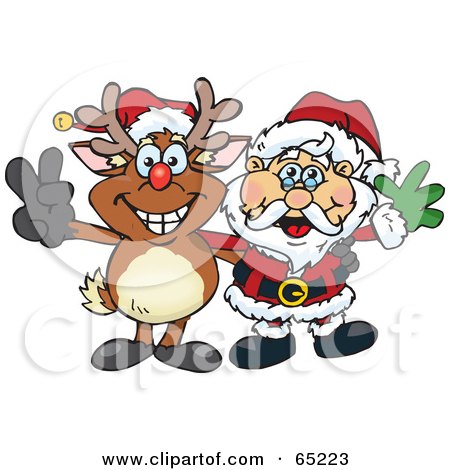 Royalty-Free (RF) Clipart Illustration of a Peaceful Reindeer And Santa Claus by Dennis Holmes Designs