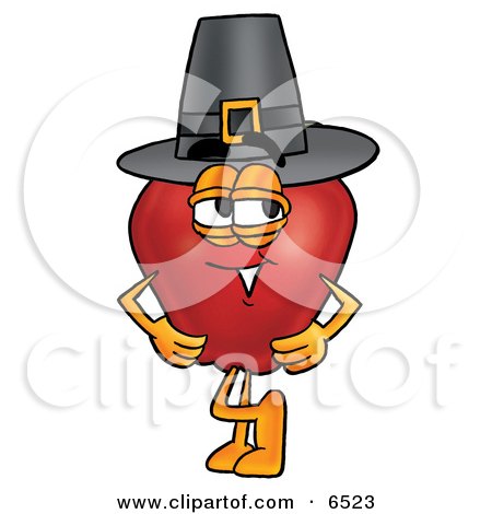 Red Apple Character Mascot Wearing a Pilgrim Hat on Thanksgiving Clipart Picture by Mascot Junction