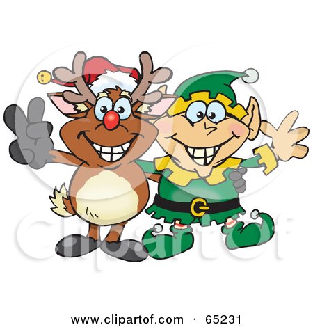 Royalty-Free (RF) Clipart Illustration of a Peaceful Christmas Elf And Rudolph by Dennis Holmes Designs