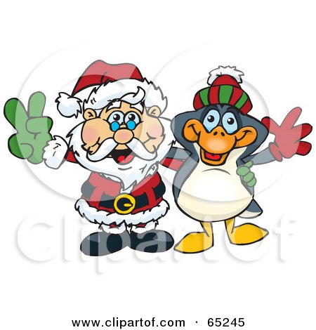 Royalty-Free (RF) Clipart Illustration of a Peaceful Santa And Penguin by Dennis Holmes Designs