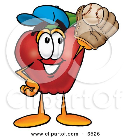Red Apple Character Mascot Catching a Baseball With a Glove Clipart Picture by Mascot Junction