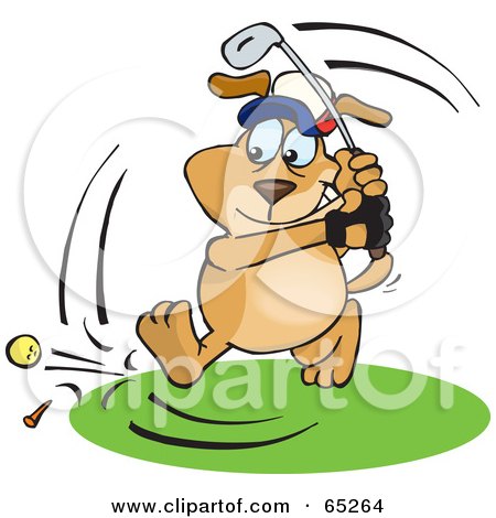 Royalty-Free (RF) Clipart Illustration of a Sparkey Dog Swinging At A Golf Ball by Dennis Holmes Designs