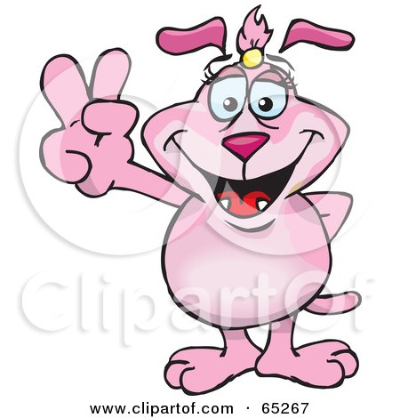 Royalty-Free (RF) Clipart Illustration of a Pink Female Sparkey Dog Gesturing The Peace Sign by Dennis Holmes Designs