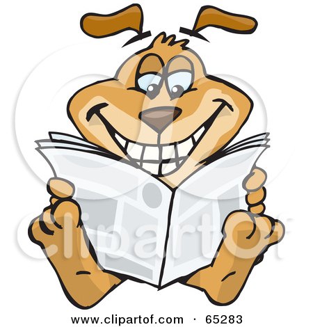 Royalty-Free (RF) Clipart Illustration of a Sparkey Dog Reading The Newspaper by Dennis Holmes Designs