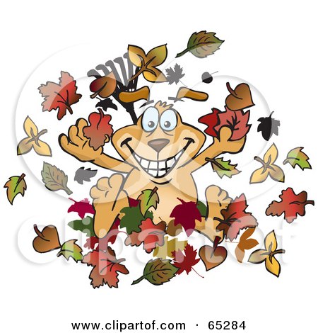 Royalty-Free (RF) Clipart Illustration of a Sparkey Dog Playing Around In Fall Leaves by Dennis Holmes Designs