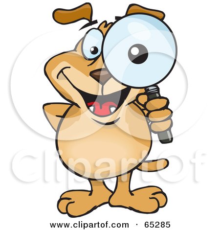 Royalty-Free (RF) Clipart Illustration of a Sparkey Dog Looking Through A Magnifying Glass, His Eye Big by Dennis Holmes Designs