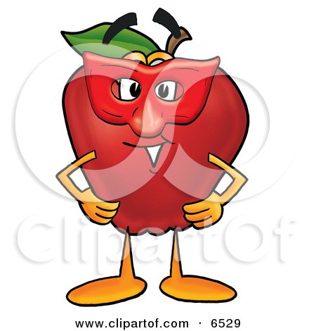 Red Apple Character Mascot Wearing a Red Mask on Halloween Clipart Picture by Mascot Junction