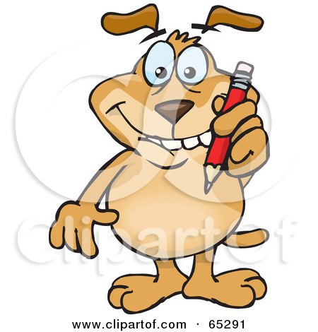 Royalty-Free (RF) Clipart Illustration of a Sparkey Dog Biting His Lip And Writing With A Pencil by Dennis Holmes Designs