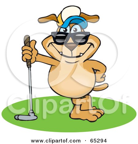 Royalty-Free (RF) Clipart Illustration of a Sparkey Dog Leaning On A Golf Club by Dennis Holmes Designs