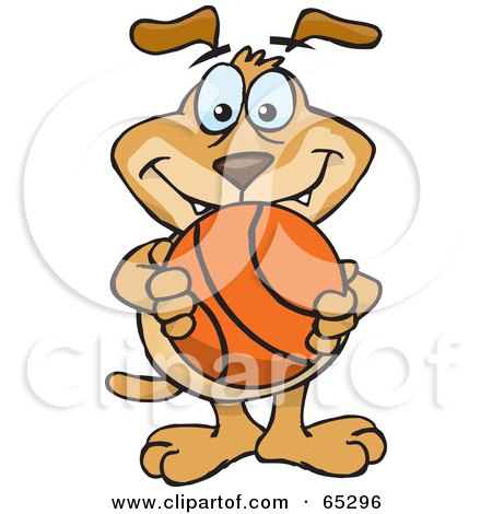 Royalty-Free (RF) Clipart Illustration of a Sparkey Dog Holding A Basketball by Dennis Holmes Designs