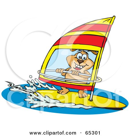 Royalty-Free (RF) Clipart Illustration of a Sparkey Dog Wind Surfing by Dennis Holmes Designs