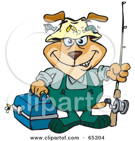 Royalty-Free (RF) Clipart Illustration of a Sparkey Dog Going Fishing by Dennis Holmes Designs