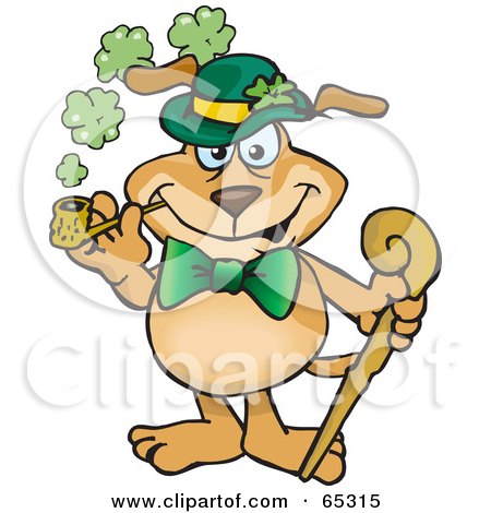 Royalty-Free (RF) Clipart Illustration of a St Patrick's Day Sparkey Dog Smoking A Pipe by Dennis Holmes Designs