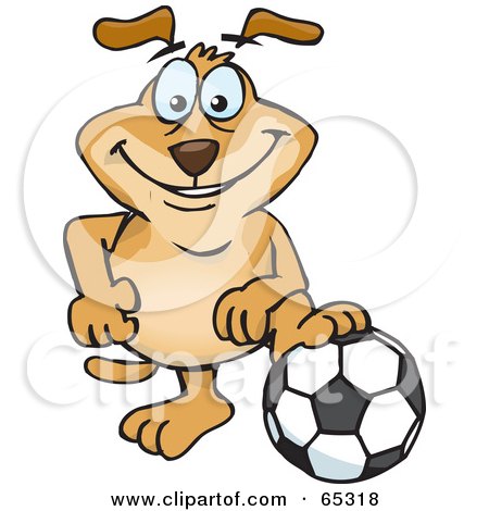 Royalty-Free (RF) Clipart Illustration of a Sparkey Dog Resting His Foot On A Soccer Ball by Dennis Holmes Designs