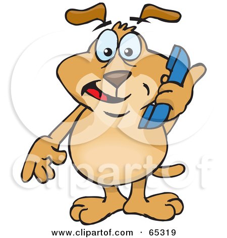 Royalty-Free (RF) Clipart Illustration of a Sparkey Dog Holding A Blue Telephone by Dennis Holmes Designs