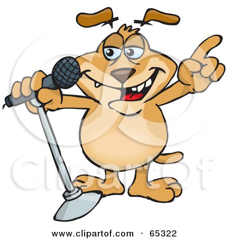 Royalty-Free (RF) Clipart Illustration of a Sparkey Dog Singing Into A Microphone by Dennis Holmes Designs