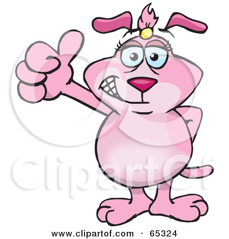 Royalty-Free (RF) Clipart Illustration of a Pink Female Sparkey Dog Giving The Thumbs Up by Dennis Holmes Designs