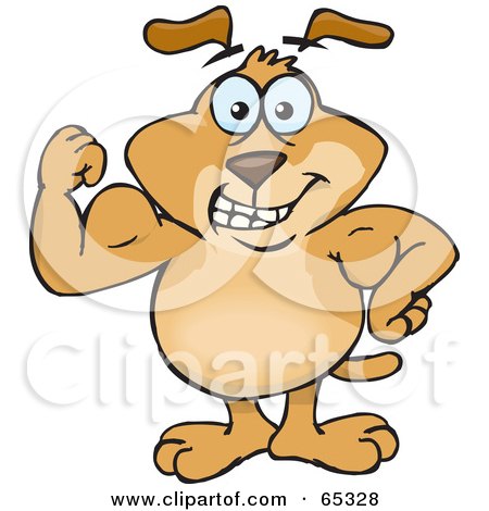 Royalty-Free (RF) Clipart Illustration of a Sparkey Dog Flexing His Muscles by Dennis Holmes Designs