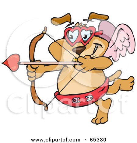 Royalty-Free (RF) Clipart Illustration of a Sparkey Dog Cupid Shooting Arrows by Dennis Holmes Designs