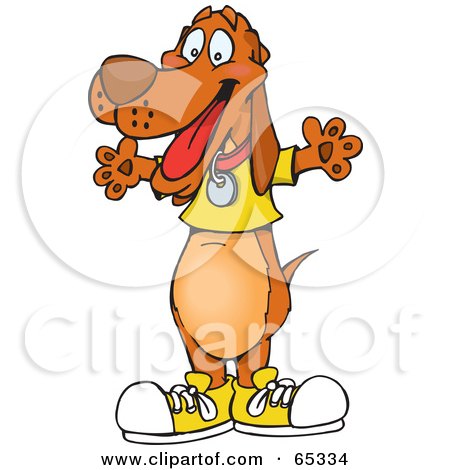 Royalty-Free (RF) Clipart Illustration of a Happy Wiener Dog In Shoes And A Shirt by Dennis Holmes Designs