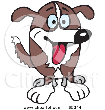 Royalty-Free (RF) Clipart Illustration of a Happy Brown And White Farm Dog Facing Front by Dennis Holmes Designs