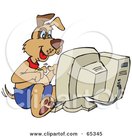 Royalty-Free (RF) Clipart Illustration of a Patch Dog Using A Computer by Dennis Holmes Designs