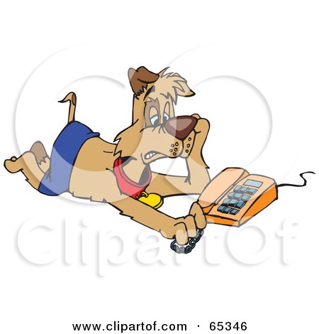 Royalty-Free (RF) Clipart Illustration of a Patch Dog Waiting By A Phone by Dennis Holmes Designs