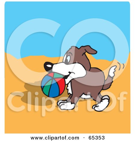 Royalty-Free (RF) Clipart Illustration of a Dog Carrying A Ball On A Beach by Dennis Holmes Designs