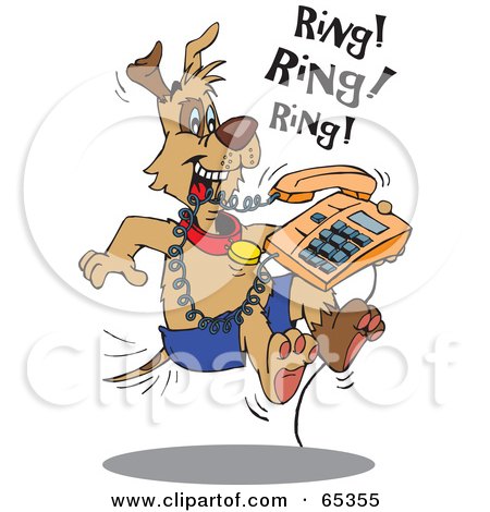 Royalty-Free (RF) Clipart Illustration of a Patch Dog Attacking A Ringing Phone by Dennis Holmes Designs