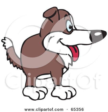 Royalty-Free (RF) Clipart Illustration of a Happy Brown And White Farm Dog Facing Right by Dennis Holmes Designs