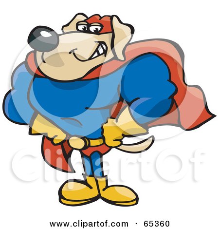 Royalty-Free (RF) Clipart Illustration of a Strong Super Dog In A Blue, Red And Yellow Uniform by Dennis Holmes Designs