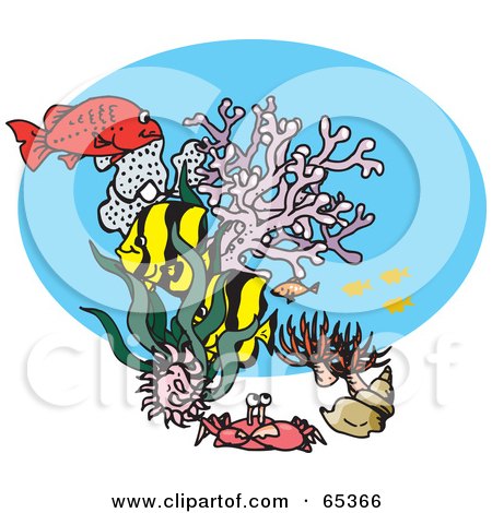 Royalty-Free (RF) Clipart Illustration of a Crab, Corals And Other Marine Fish Swimming In The Sea by Dennis Holmes Designs