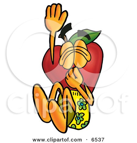 Red Apple Character Mascot Plugging His Nose While Jumping Into Water Clipart Picture by Mascot Junction