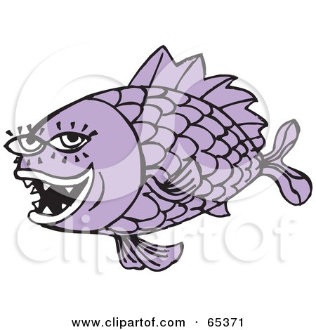 Royalty-Free (RF) Clipart Illustration of a Purple Fish With Sharp Teeth, Eyelashes And Big Scales by Dennis Holmes Designs