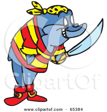 Royalty-Free (RF) Clipart Illustration of a Dolphin Pirate Holding A Sword by Dennis Holmes Designs