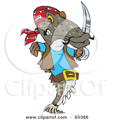 Royalty-Free (RF) Clipart Illustration of a Flatfish Pirate Holding A Sword by Dennis Holmes Designs