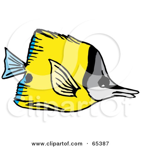 Royalty-Free (RF) Clipart Illustration of a Yellow Butterfly Fish With Blue Rear Fins by Dennis Holmes Designs