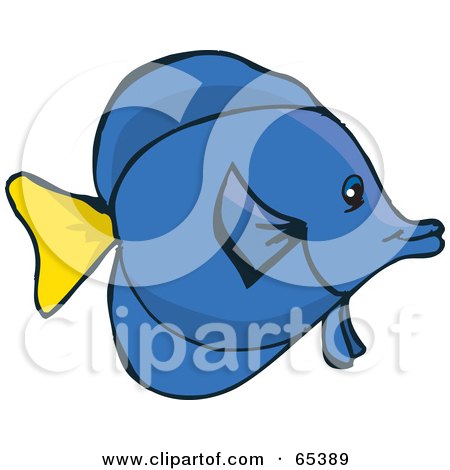 Royalty-Free (RF) Clipart Illustration of a Tropical Blue Fish With A Yellow Fin by Dennis Holmes Designs