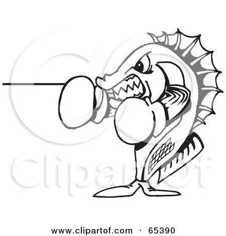 Royalty-Free (RF) Clipart Illustration of a Black And White Boxing Yellowbelly Fish by Dennis Holmes Designs