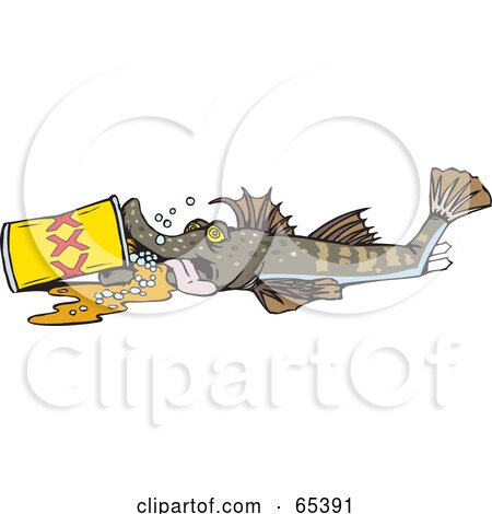 Royalty-Free (RF) Clipart Illustration of a Flathead Fish Drinking Beer by Dennis Holmes Designs