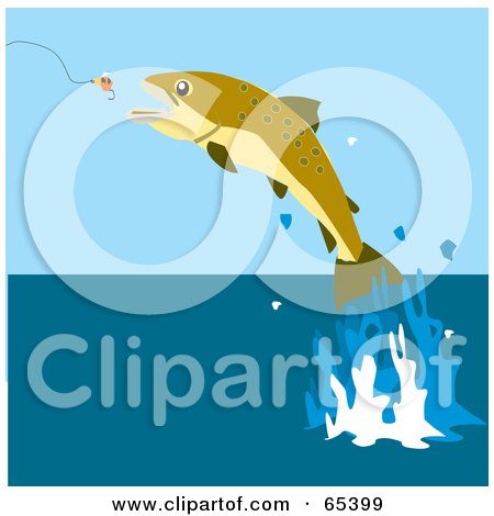 Royalty-Free (RF) Clipart Illustration of a Fish Leaping To Bite A Lure by Dennis Holmes Designs
