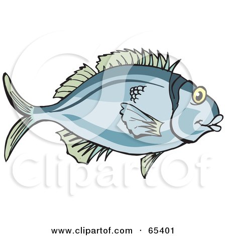 Royalty-Free (RF) Clipart Illustration of a Pale Blue Fish With Green Fins by Dennis Holmes Designs