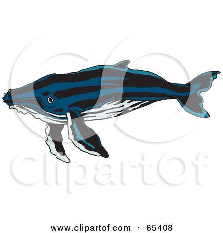 Royalty-Free (RF) Clipart Illustration of a Swimming Blue Whale With Black Stripes by Dennis Holmes Designs