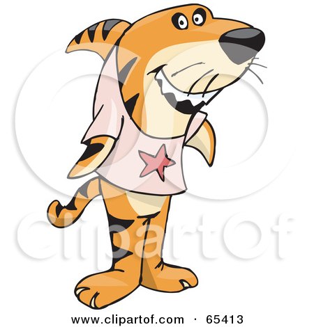 Royalty-Free (RF) Clipart Illustration of a Tiger Shark Wearing A Pink Shirt by Dennis Holmes Designs