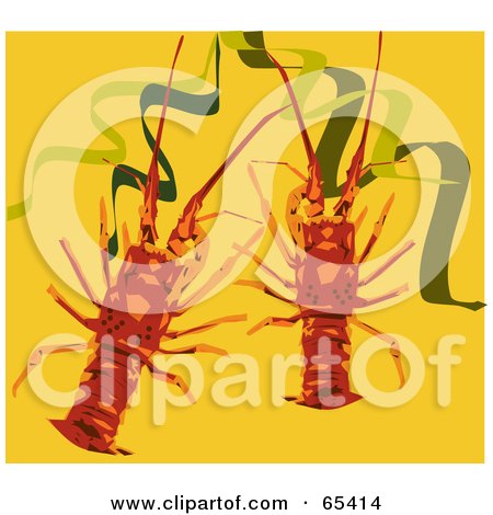 Royalty-Free (RF) Clipart Illustration of Two Red Crayfish Over Yellow by Dennis Holmes Designs