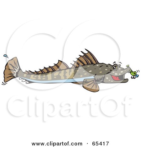 Royalty-Free (RF) Clipart Illustration of a Flatfish With A Lure On Its Mouth by Dennis Holmes Designs